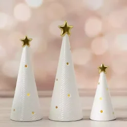 LED White Ceramic Christmas Trees, Set of 3