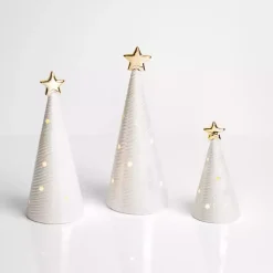 LED White Ceramic Christmas Trees, Set of 3