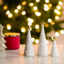 LED White Ceramic Christmas Trees, Set of 3