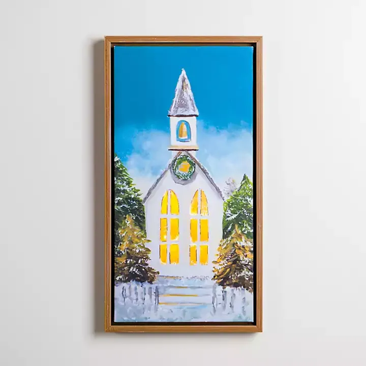 LED White Church Christmas Canvas Art Print