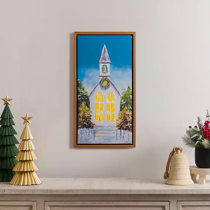 LED White Church Christmas Canvas Art Print