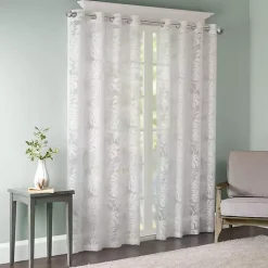 Leilani White Palm Leaf Curtain Panel, 63 in.