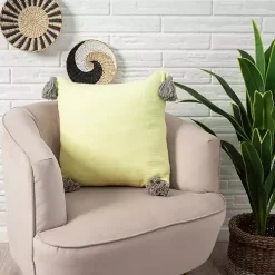 Lemon Gauze Organic Tassel Throw Pillow
