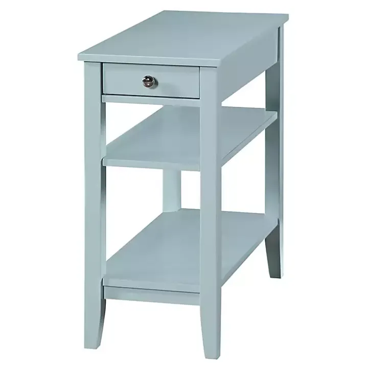 Light Blue Chairside End Table with Shelves