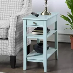 Light Blue Chairside End Table with Shelves