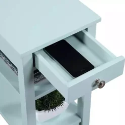 Light Blue Chairside End Table with Shelves