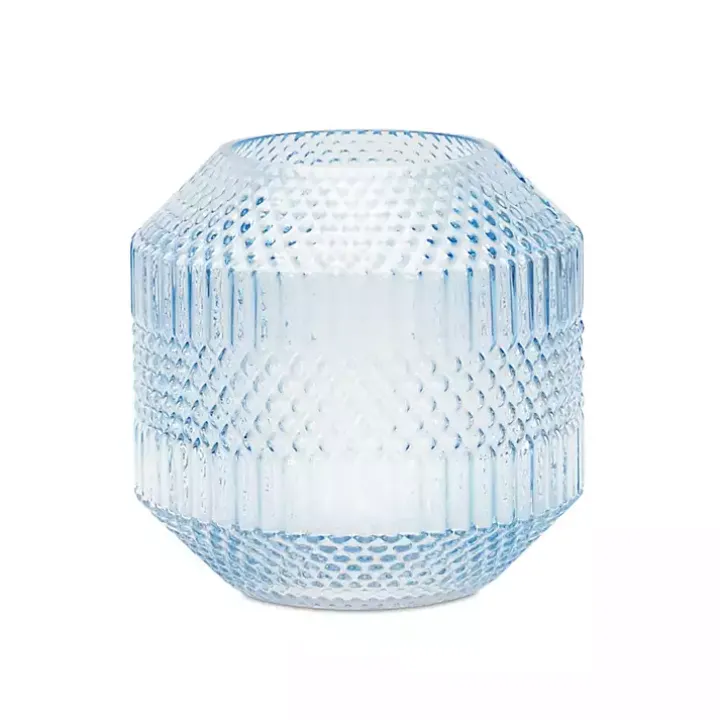 Light Blue Geometric Glass Vase, 6 in.