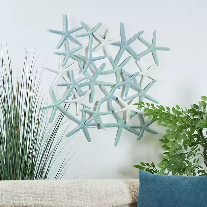 Light Blue Metal Overlapping Starfish Wall Plaque