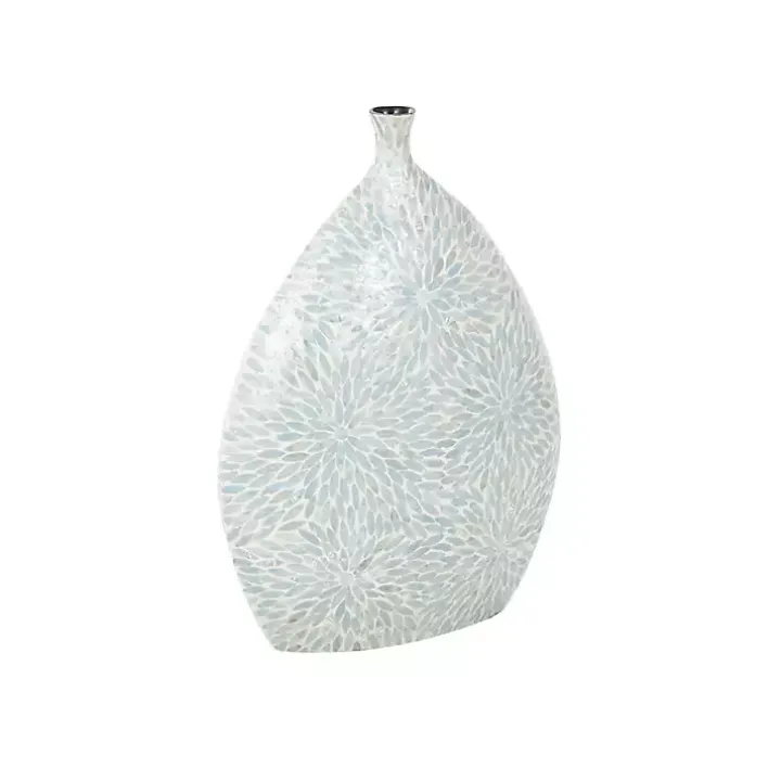 Light Blue Mother of Pearl Floral Floor Vase