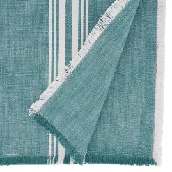 Light Blue Striped Fringe Table Runner, 72 in.