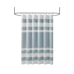 Light Blue Striped Waffle Shower Curtain