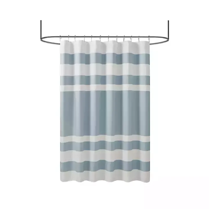 Light Blue Striped Waffle Shower Curtain