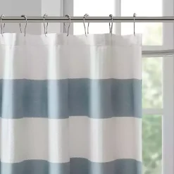 Light Blue Striped Waffle Shower Curtain