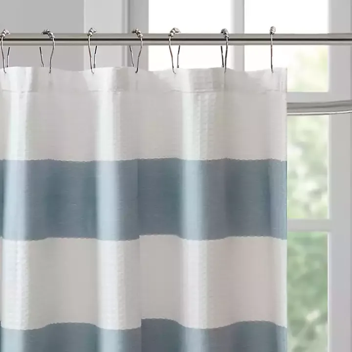 Light Blue Striped Waffle Shower Curtain