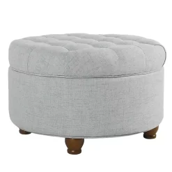 Light Blue Tufted Round Storage Ottoman