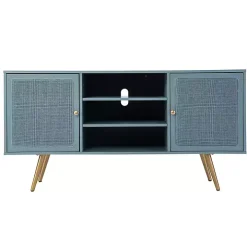 Light Blue Wood and Cane Media Cabinet