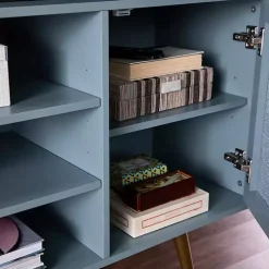 Light Blue Wood and Cane Media Cabinet