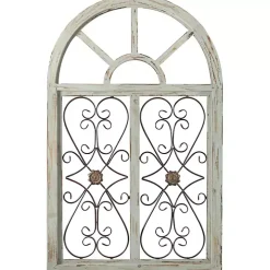 Light Blue Wood Arched Window Wall Plaque