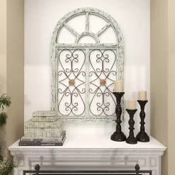 Light Blue Wood Arched Window Wall Plaque