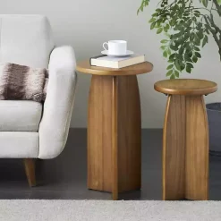 Light Brown Wood Modern Accent Tables, Set of 2