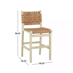 Light Brown Woven Leather Wooden Counter Stool