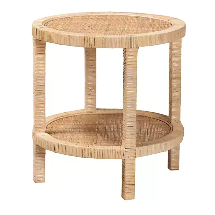Light Brown Woven Rattan Accent Table