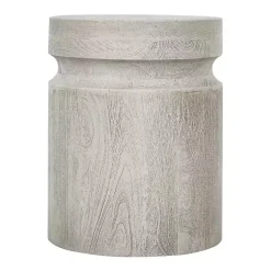 Light Cream Wood Cylinder Accent Table