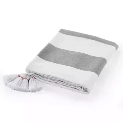 Light Gray Cabana Stripe Tassel Throw