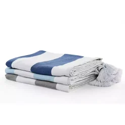 Light Gray Cabana Stripe Tassel Throw