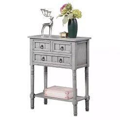 Light Gray 3-Drawer Turned Legs Accent Table