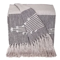 Light Gray Slub Striped Tassel Throw