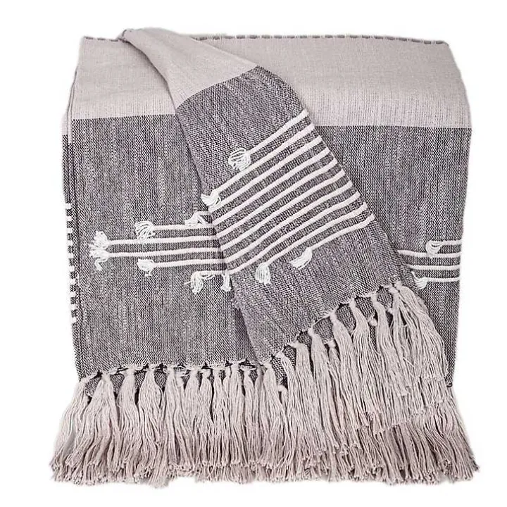 Light Gray Slub Striped Tassel Throw