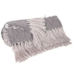 Light Gray Slub Striped Tassel Throw