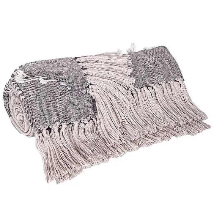 Light Gray Slub Striped Tassel Throw