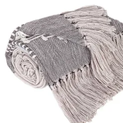 Light Gray Slub Striped Tassel Throw