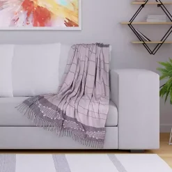 Light Gray Slub Striped Tassel Throw