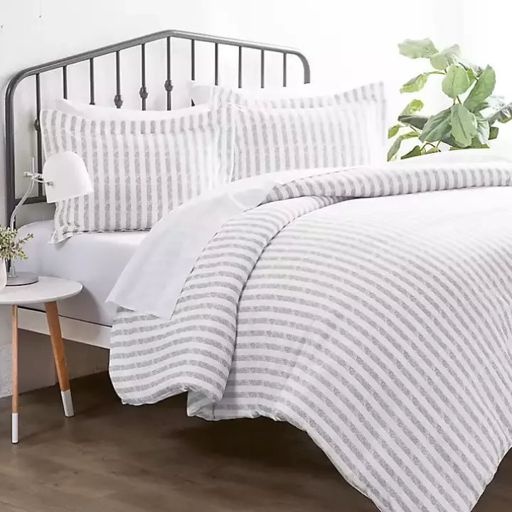 Light Gray Stripes 3-pc. Queen Duvet Cover Set