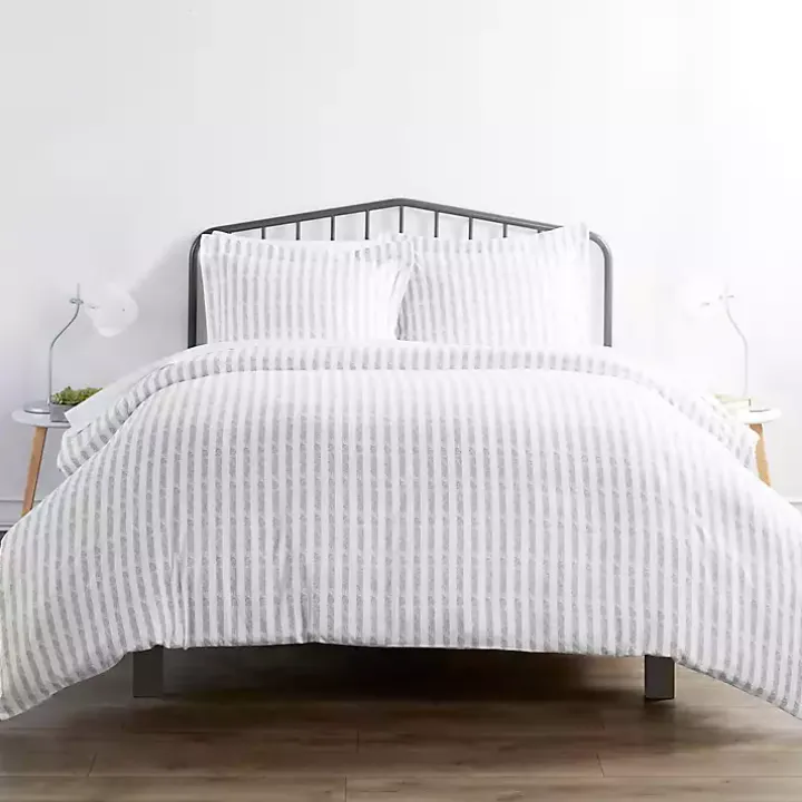 Light Gray Stripes 3-pc. Queen Duvet Cover Set