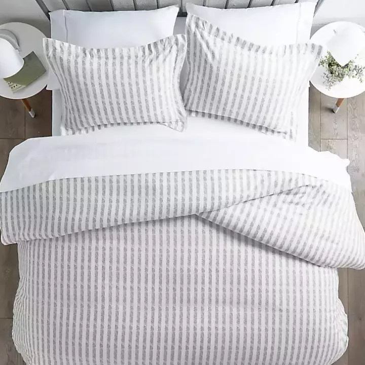 Light Gray Stripes 3-pc. Queen Duvet Cover Set