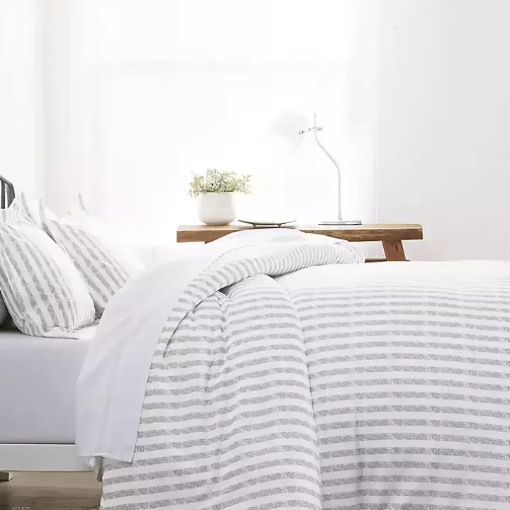 Light Gray Stripes 3-pc. Queen Duvet Cover Set