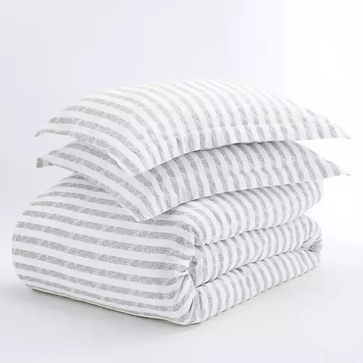 Light Gray Stripes 3-pc. Queen Duvet Cover Set
