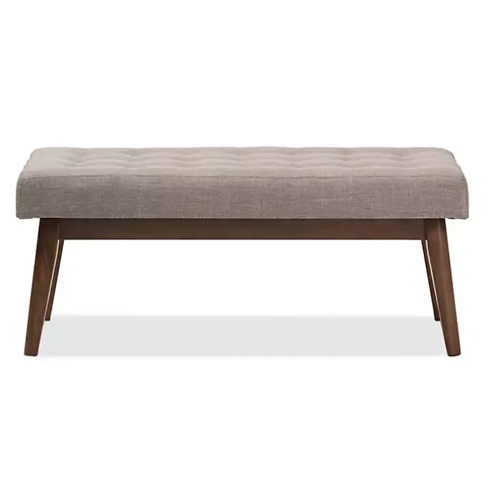 Light Gray Tufted Walnut Wood Bench