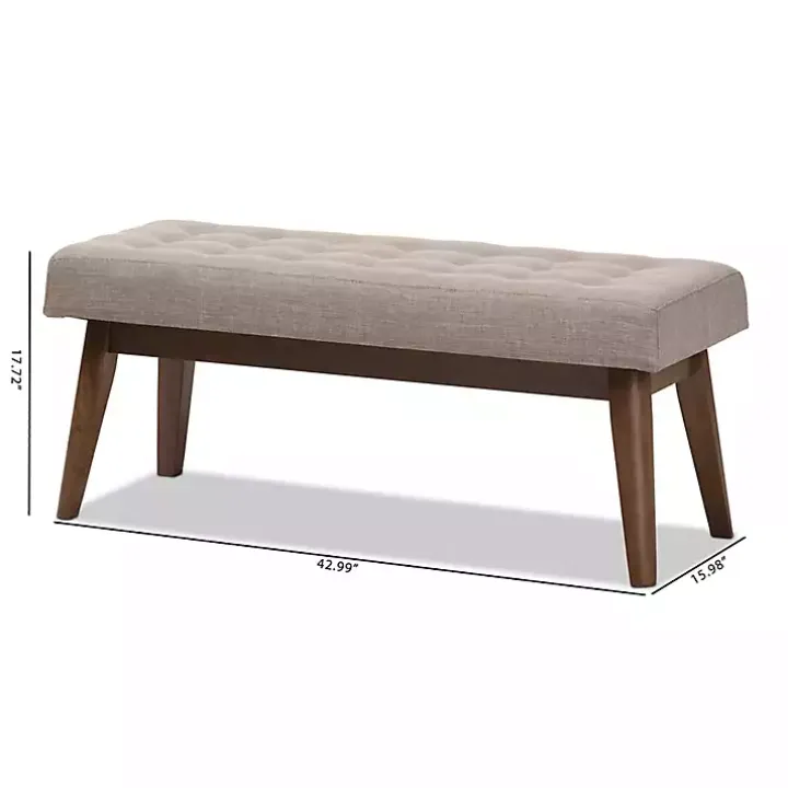 Light Gray Tufted Walnut Wood Bench