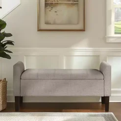 Light Taupe Upholstered Blaire Storage Bench