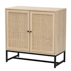 Light Wood and Rattan 2-Door Cabinet