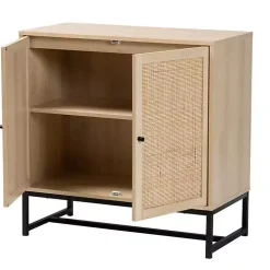 Light Wood and Rattan 2-Door Cabinet