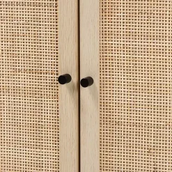 Light Wood and Rattan 2-Door Cabinet