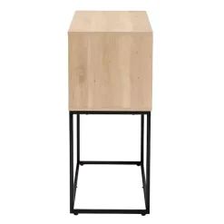 Light Wood and Rattan Sliding Door Cabinet