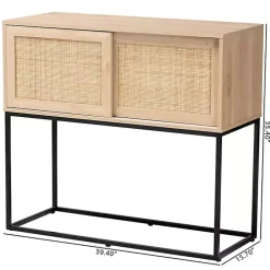 Light Wood and Rattan Sliding Door Cabinet