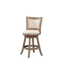 Linen and Driftwood Nailhead Swivel Counter Stool